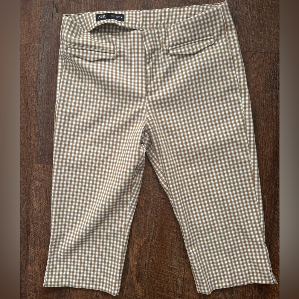 Zara Brown and White Casual Checkered Gingham shorts M
